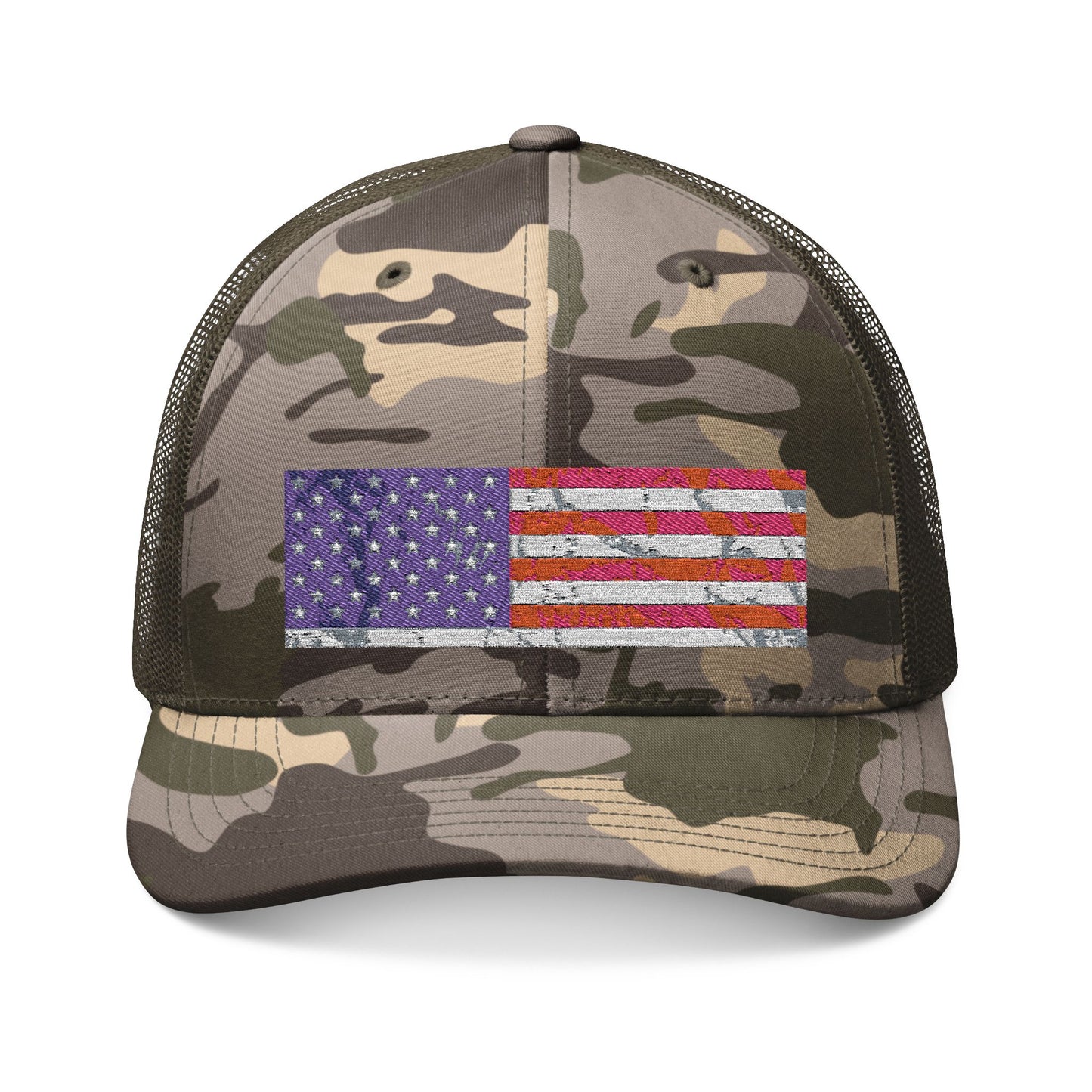 Camouflage Trucker Hat with Embroidered American Flag