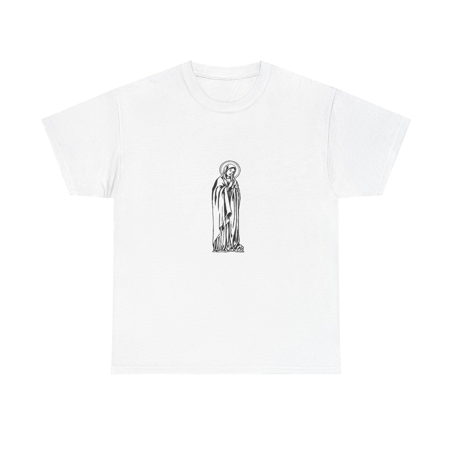 Unisex Heavy Cotton Tee with Artistic Saint Design - Casual Wear, Gift for Faith, Graphic Shirt, Everyday Tee, Spiritual Apparel