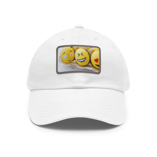 Smile Emoji Dad Hat with Leather Patch - Casual & Fun Headwear for All Occasions