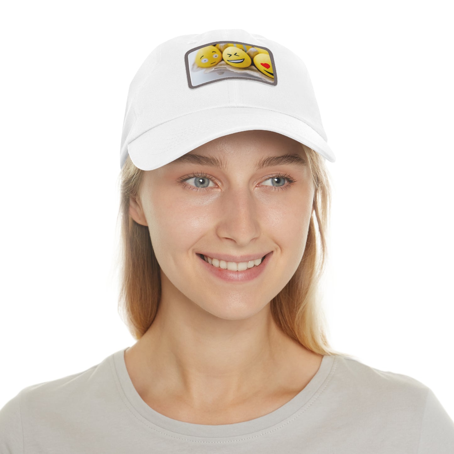 Smile Emoji Dad Hat with Leather Patch - Casual & Fun Headwear for All Occasions