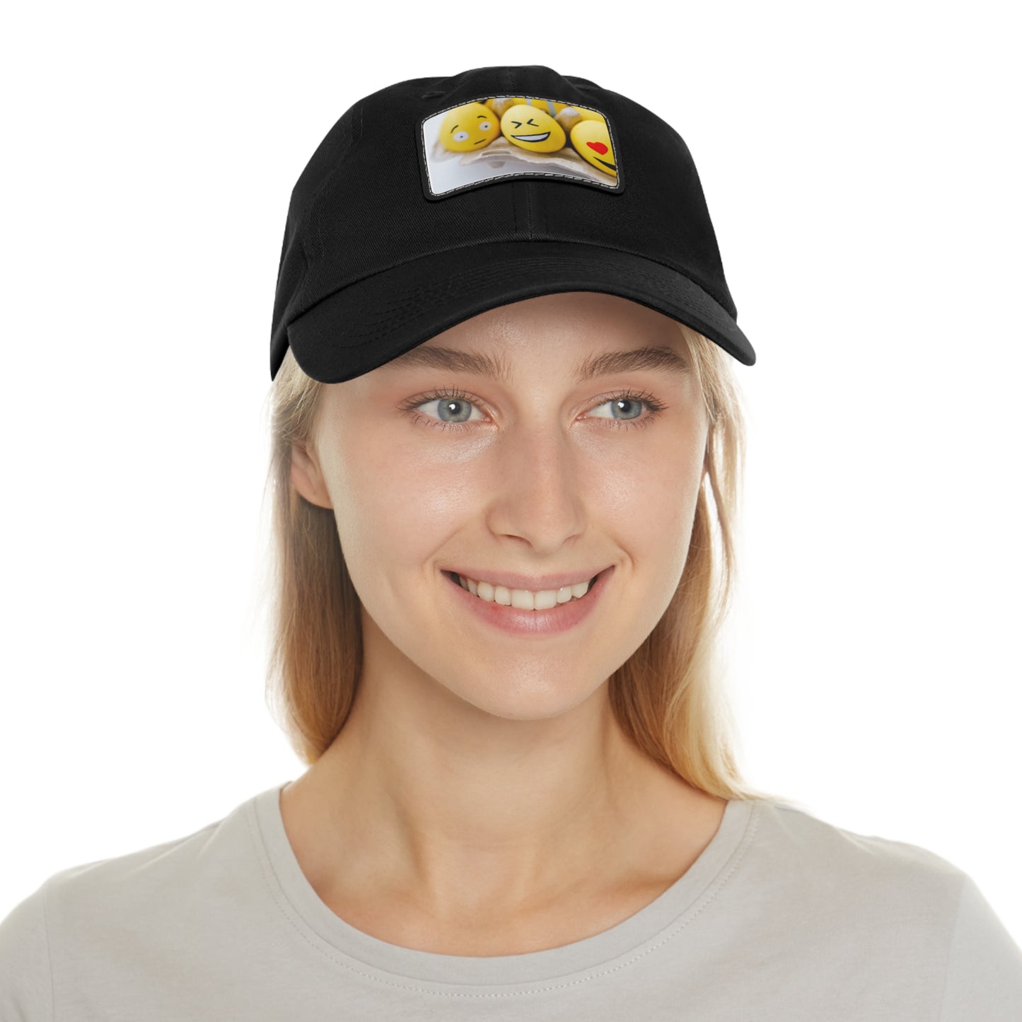 Smile Emoji Dad Hat with Leather Patch - Casual & Fun Headwear for All Occasions