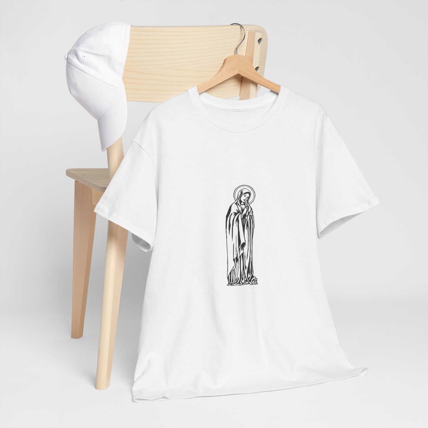 Unisex Heavy Cotton Tee with Artistic Saint Design - Casual Wear, Gift for Faith, Graphic Shirt, Everyday Tee, Spiritual Apparel